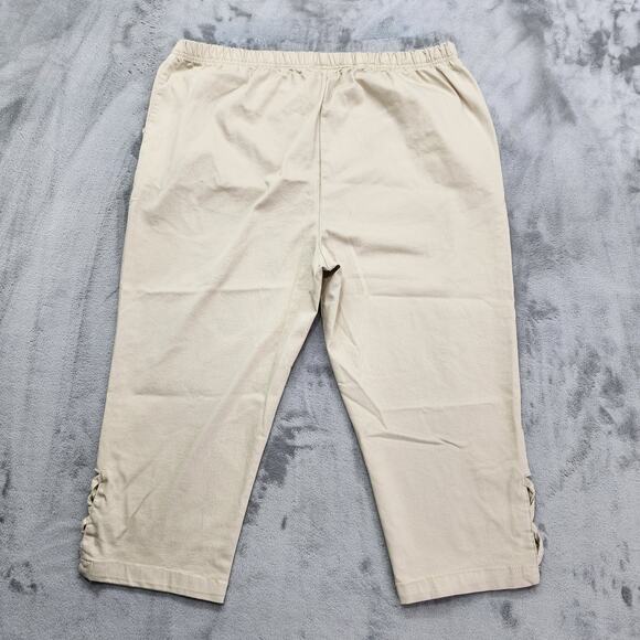 Blair Pants Womens L Tan Khaki Pull On Crop Capri Criss Cross Cutout Hem Casual - Picture 2 of 10